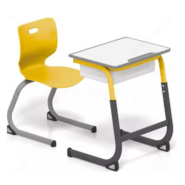 Set mobilier școlar individual compus din bancă școlară și scaun galben cu gri