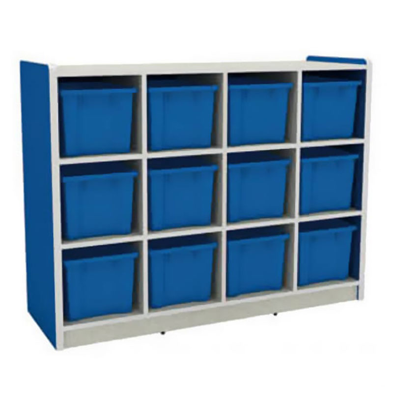 Cabinet cu 12 sertare culisante și cutii din polipropilenă albastru